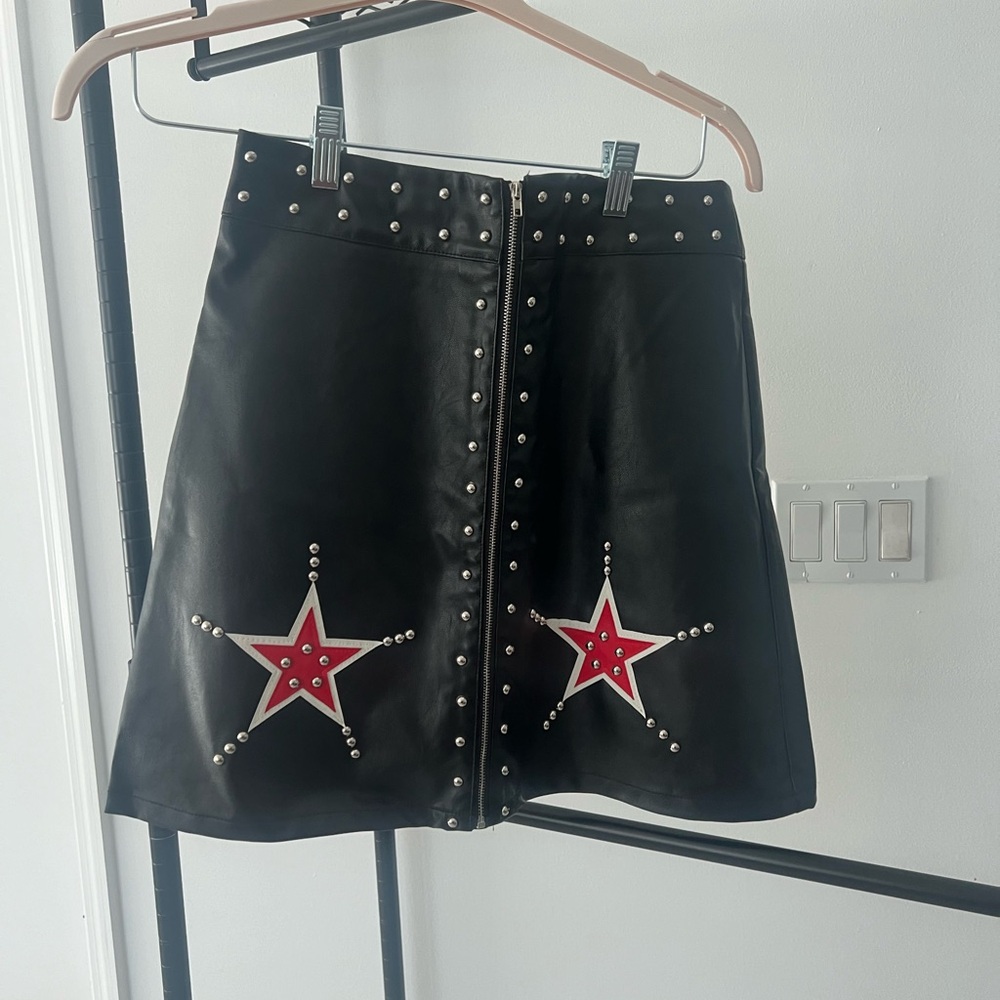 Cider Faux Leather Star Studded Mini Skirt